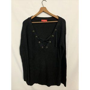 Guess Los Angeles Womens Lace Up Black Long Sleeve Thermal Blouse Top